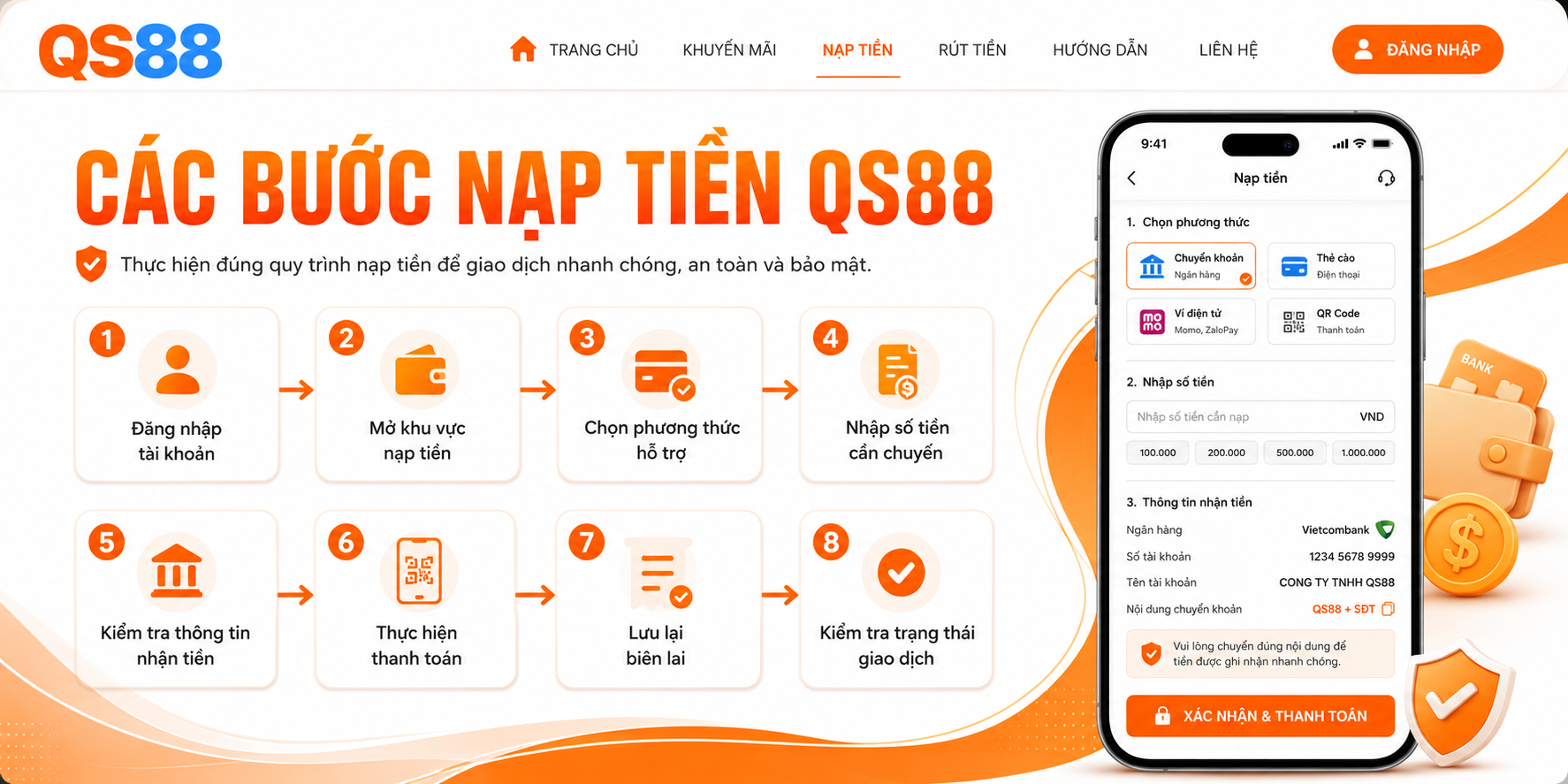 Các bước nạp tiền QS88