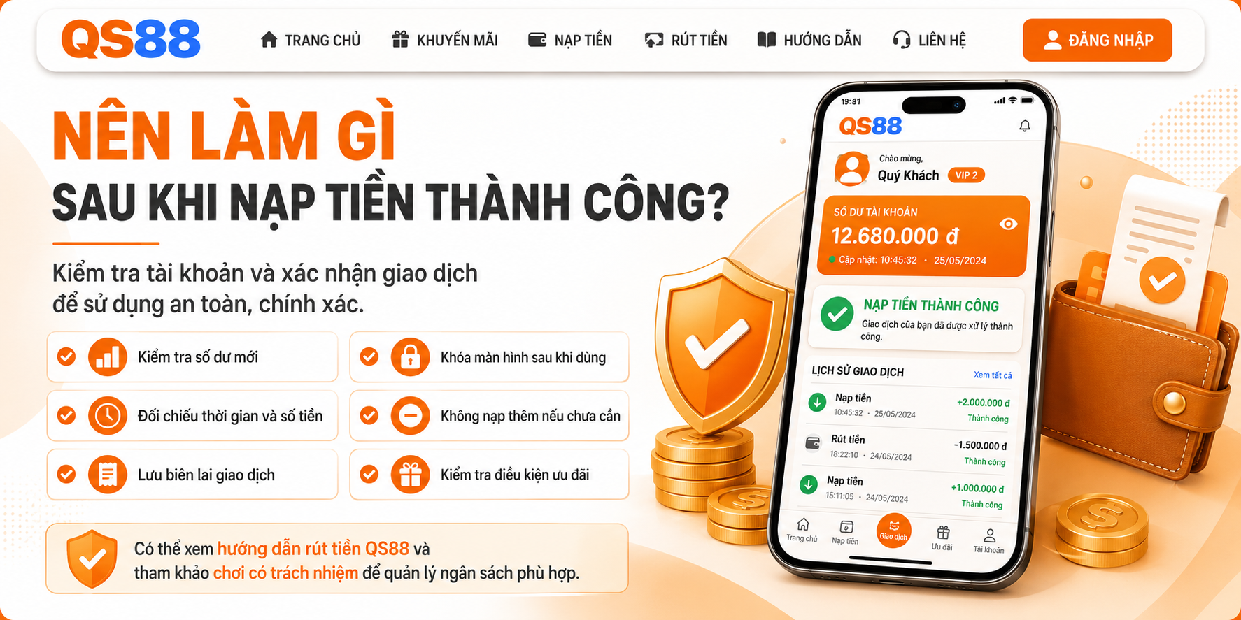 Nên làm gì sau khi nạp tiền thành công